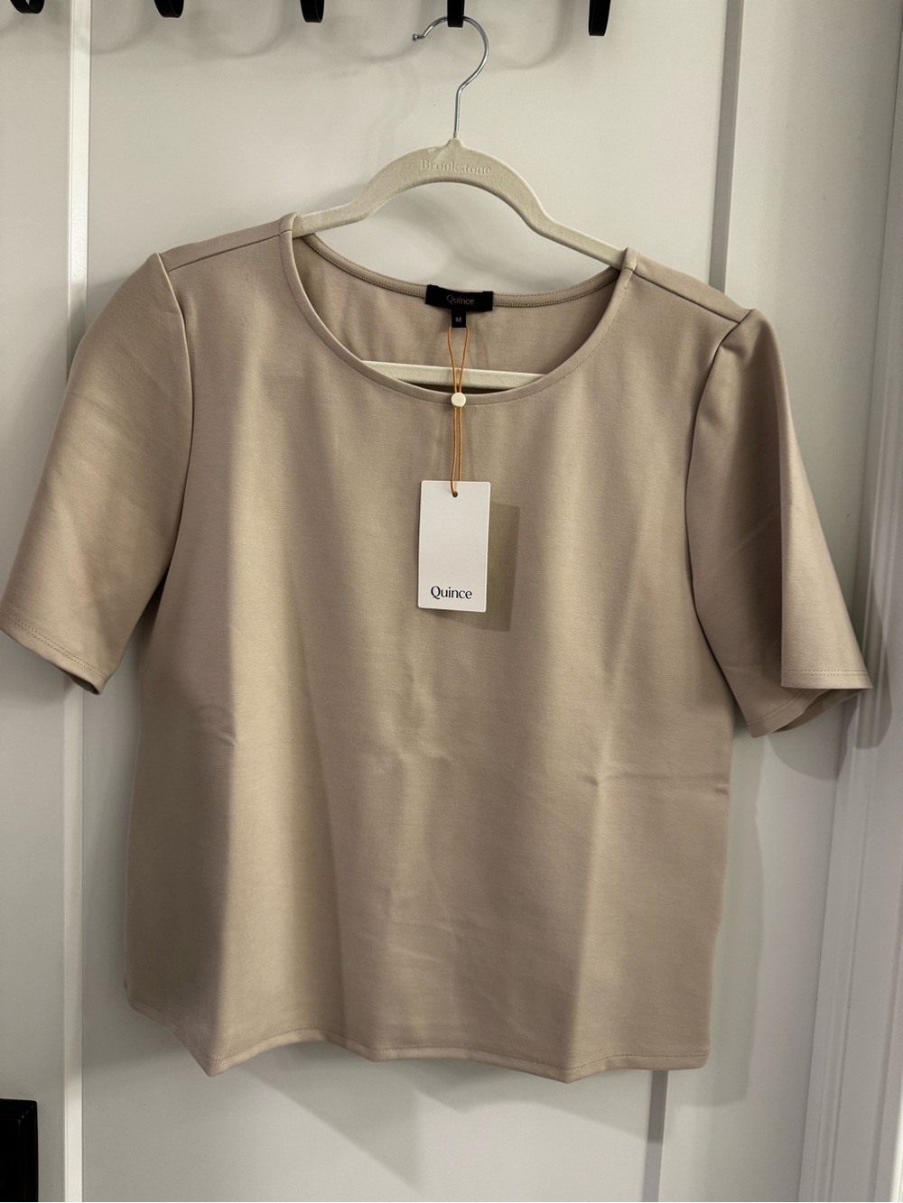 Quince Short Sleeve Crewneck Top in Beige